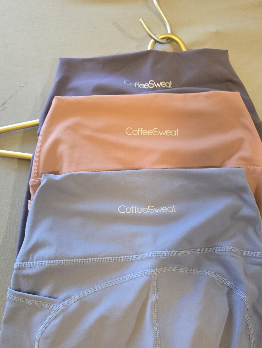 CoffeeSweat Yoga Leggings 3-Pack in Lavender, Peach, and Light Purple XS
